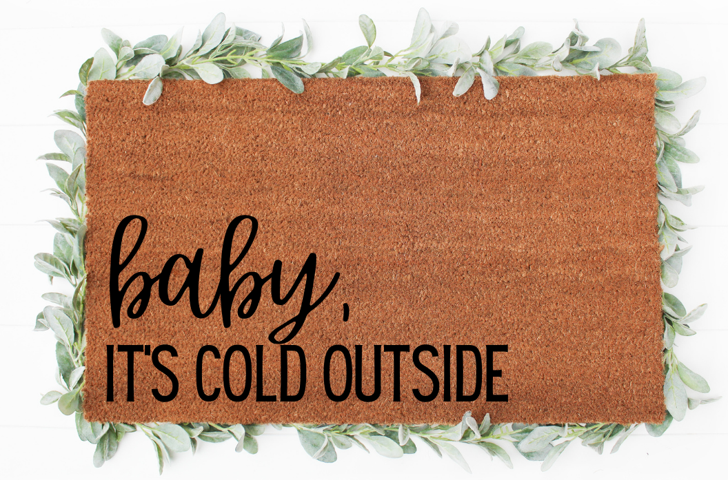 Baby It's Cold Outside Collection Script 28 x 18 Coir Doormat - Blue